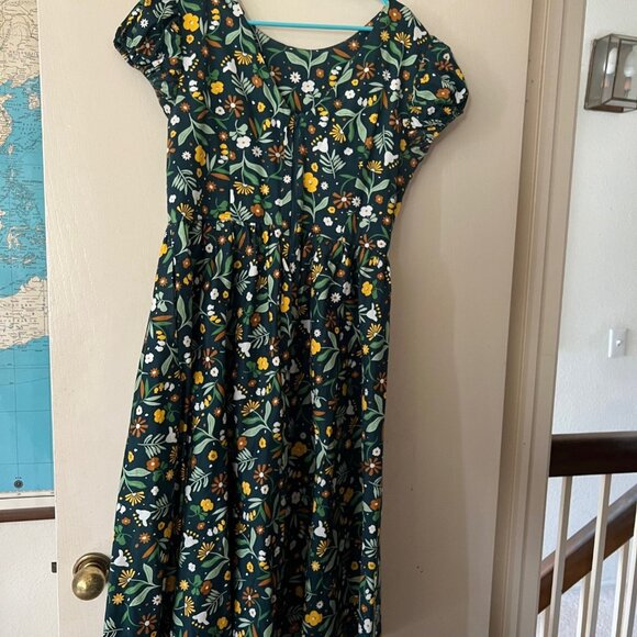 MODCLOTH x COLLECTIF Bustling Blooms Green Demira Floral Swing Dress US10 UK14 - Picture 5 of 8